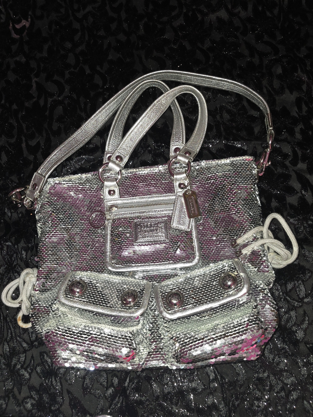 Coach Silver Sequin Shoulder Bag with Metallic Trim Spotlight Poppy Y2k - Picture 11 of 16